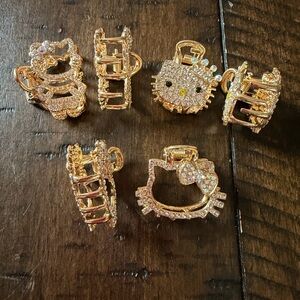 Gold Rhinestone Hello Kitty Hair Claw Clips - Set of 6